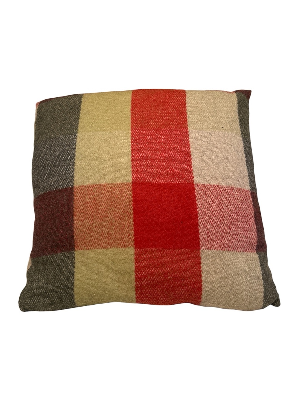 Plaid Wool Throw Pillow in Red, Black, Cream, Tan